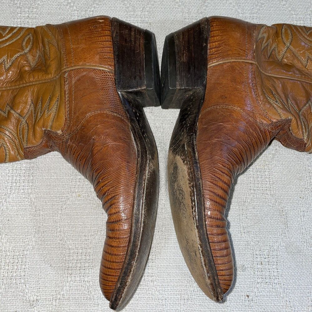 Dan Post Men’s Western Boots Size 9 D Brown Leather Lizard Motif Cowboy Rodeo - Picture 5 of 12